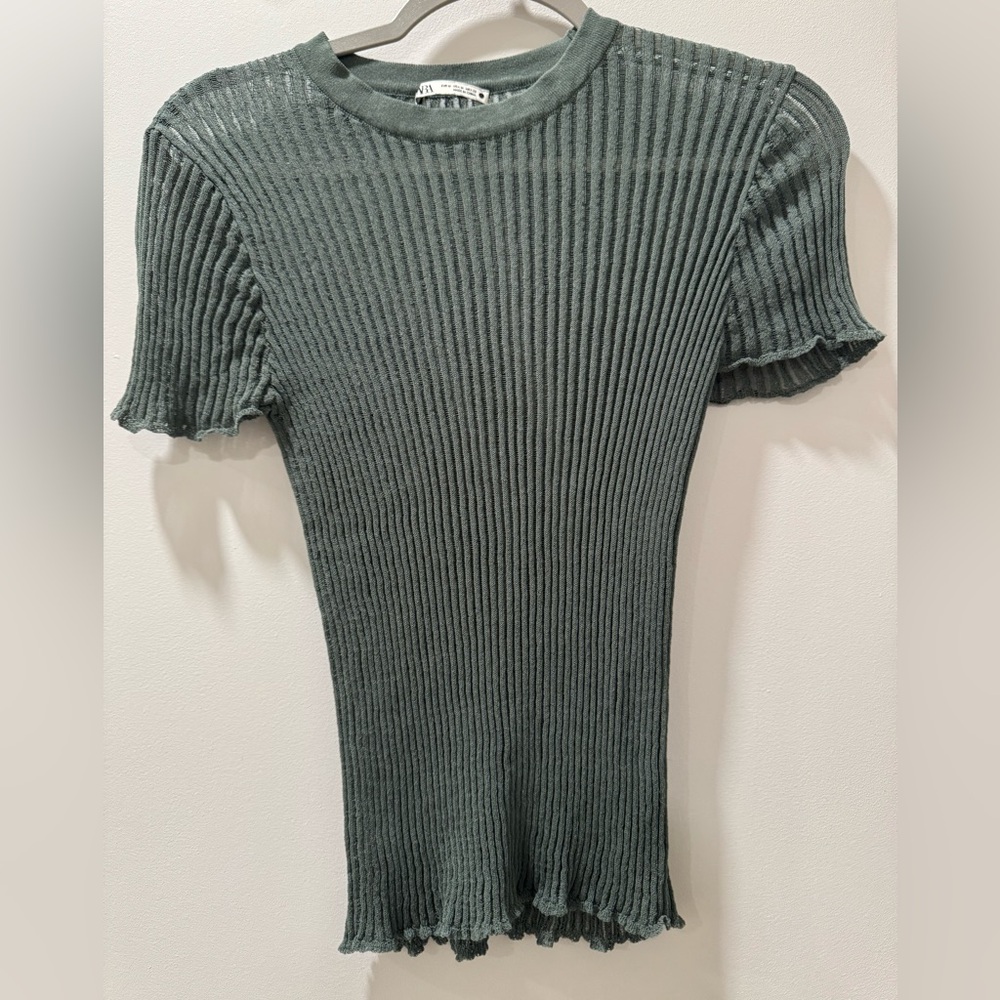 ZARA Ribbed Short Sleeve Top